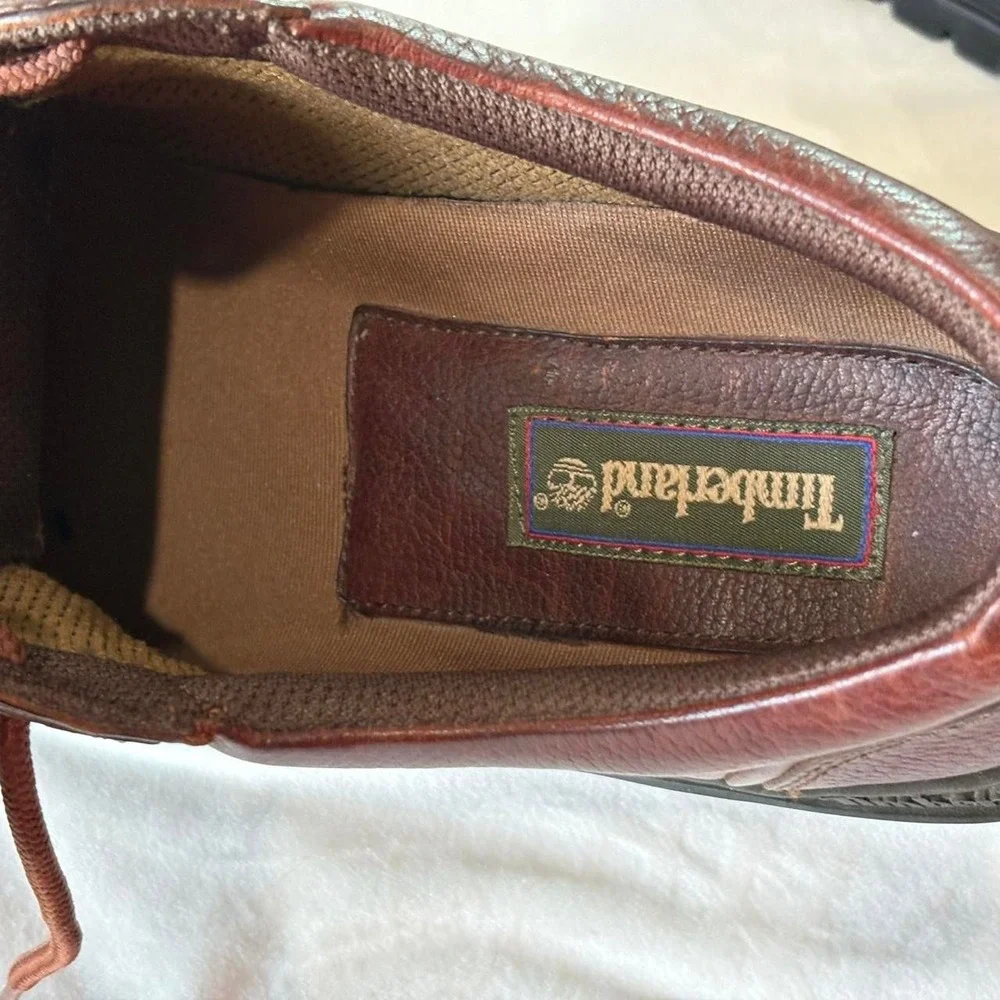 Vtg. Timberland brown leather shoes men's size 12, chunky lug sole, real leather